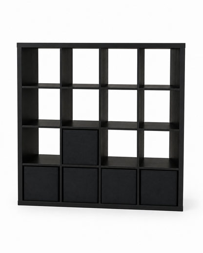 IKEA KALLAX 4×4 Black-Brown 16-Cube Shelving Unit with 5 Storage Boxes