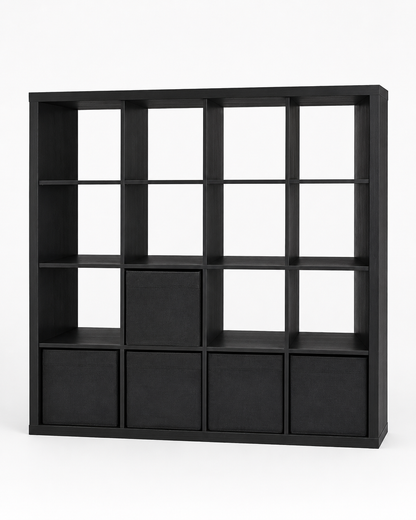 IKEA KALLAX 4×4 Black-Brown 16-Cube Shelving Unit with 5 Storage Boxes