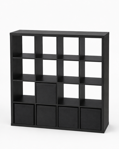 IKEA KALLAX 4×4 Black-Brown 16-Cube Shelving Unit with 5 Storage Boxes