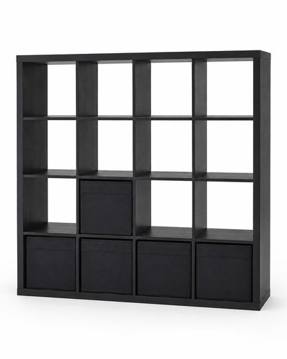 IKEA KALLAX 4×4 Black-Brown 16-Cube Shelving Unit with 5 Storage Boxes