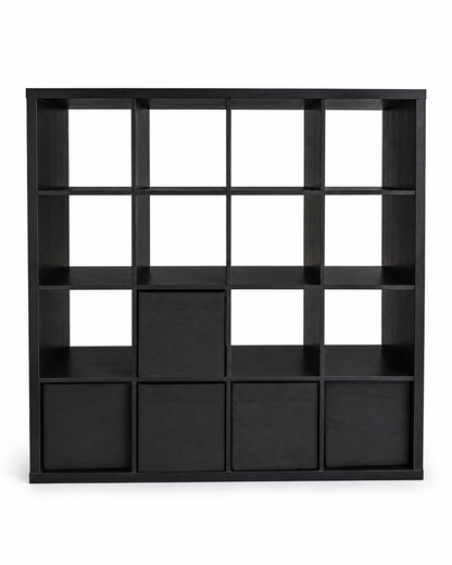 IKEA KALLAX 4×4 Black-Brown 16-Cube Shelving Unit with 5 Storage Boxes