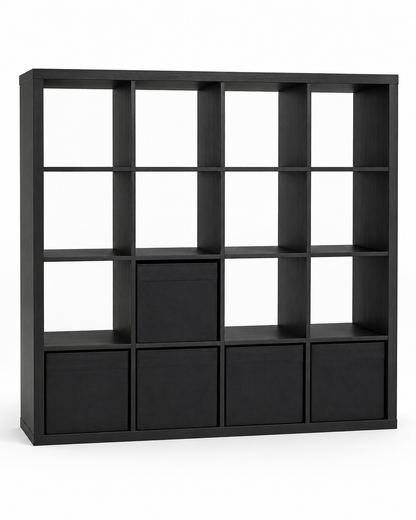 IKEA KALLAX 4×4 Black-Brown 16-Cube Shelving Unit with 5 Storage Boxes