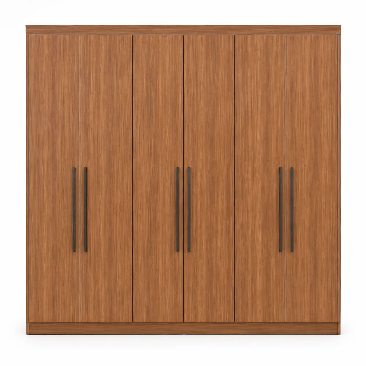 6-Door Wood-Grain Wardrobe with Black Metal Handles - used 8 months