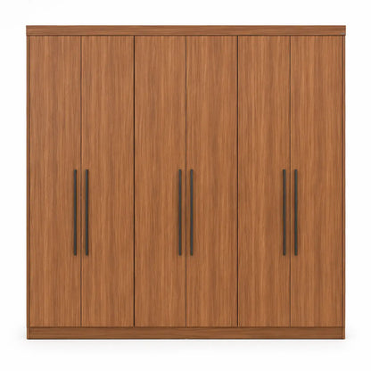 6-Door Wood-Grain Wardrobe with Black Metal Handles - used 8 months