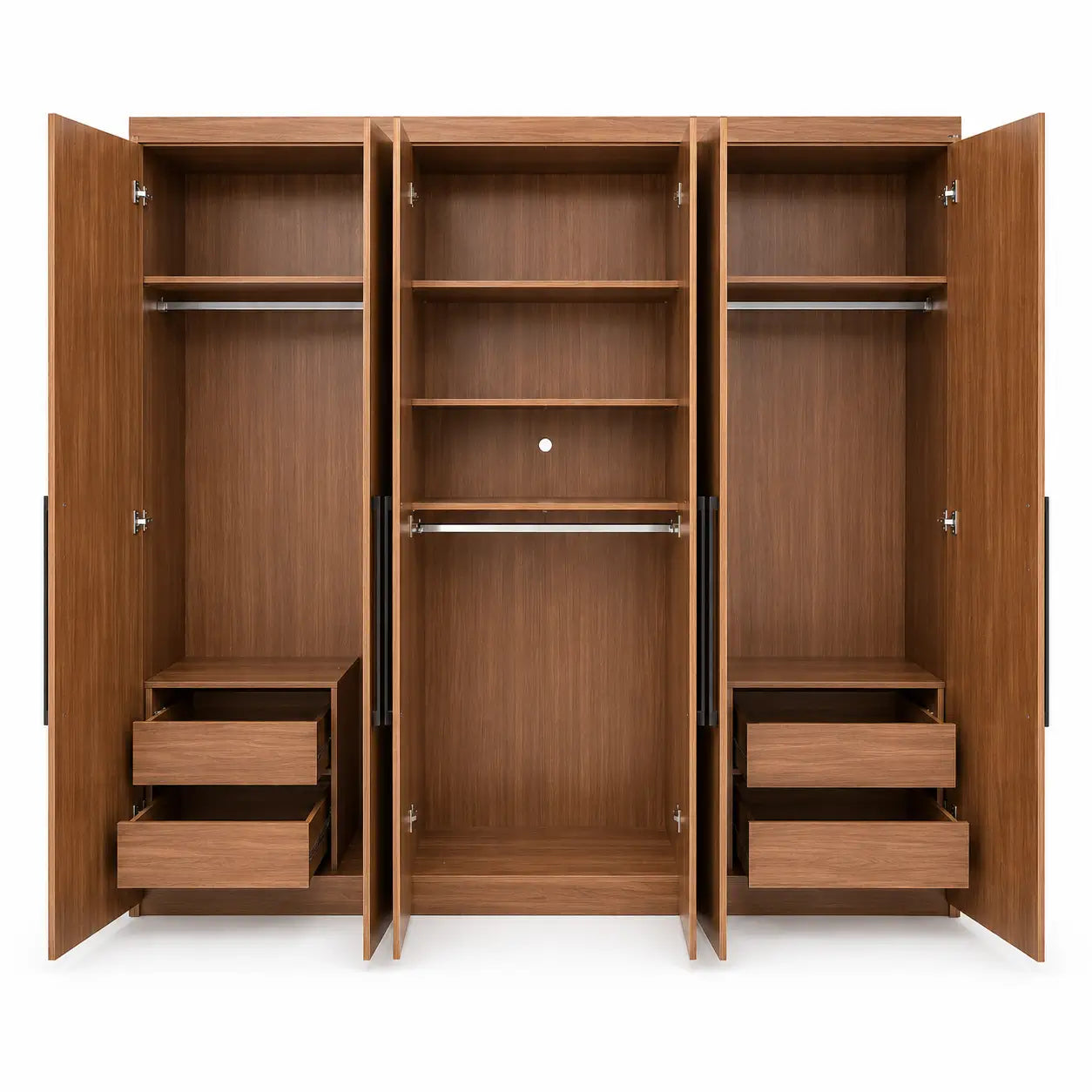 6-Door Wood-Grain Wardrobe with Black Metal Handles - used 8 months