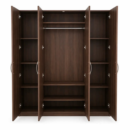 HomeTown Willy 4-Door Wardrobe | Walnut Finish, Silver Handles - use 8 months