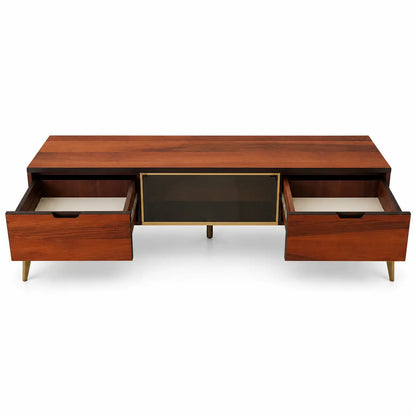Contemporary Mid-Century Modern TV Unit | Walnut, Bronze Glass, Gold Legs - used 3 months