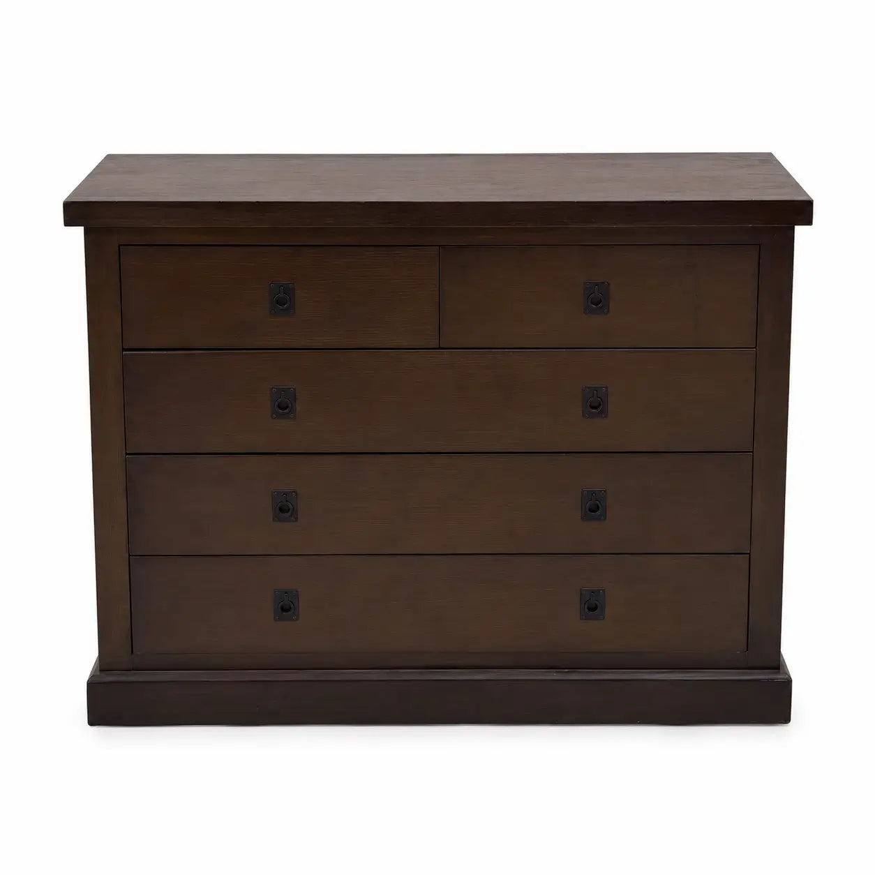 Rustic Dark Brown 5-Drawer Chest | Espresso, Black Iron Ring Handles - used 4 months
