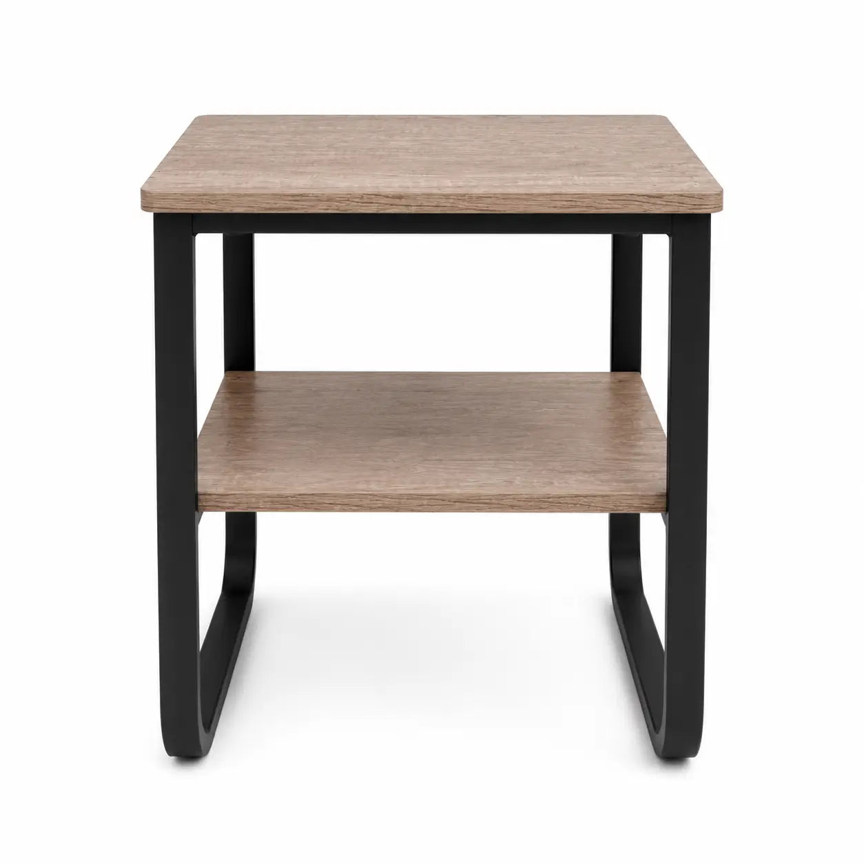 Industrial-Style Side Table with Storage Shelf | Black Metal & Wood-Grain, 44x44x55 cm - used 2 months