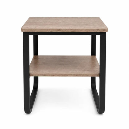 Industrial-Style Side Table with Storage Shelf | Black Metal & Wood-Grain, 44x44x55 cm - used 2 months