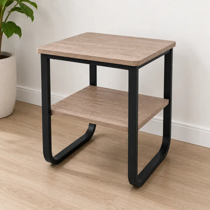 Industrial-Style Side Table with Storage Shelf | Black Metal & Wood-Grain, 44x44x55 cm - used 2 months