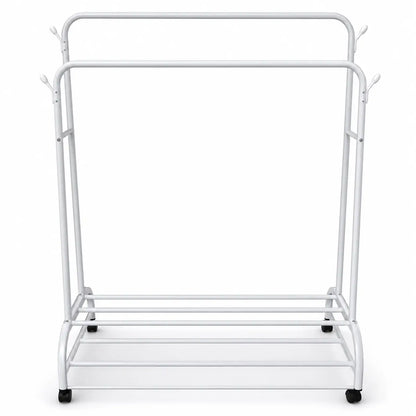 Double-Rod Garment Rack with Wheels | White, 109x57x160 cm - used 3 months