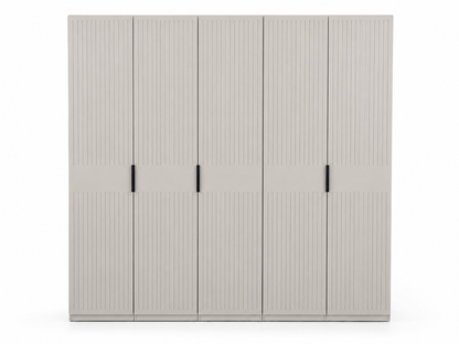 Home Center 5-Door Modern Wardrobe | Light Beige/Taupe, Fluted Design