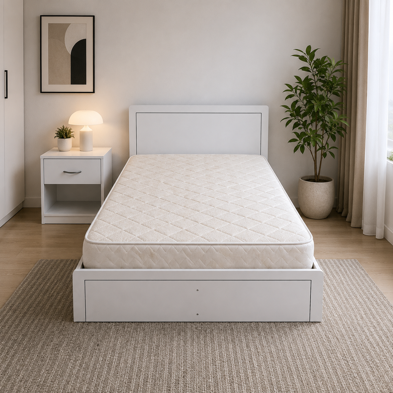 Home Box Movo Oasis Twin Bed Set with Mattress & Side Table | 120x200 cm - used 4 months