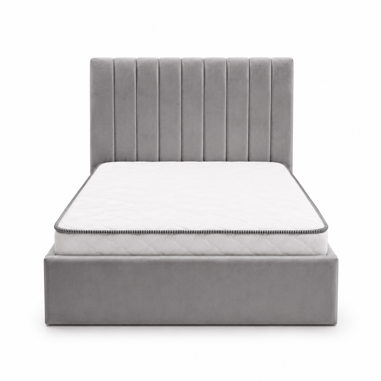 Modern Grey Upholstered Single Bed Set with Mattress | Channel-Tufted Headboard, 120x200 cm - used 5 months