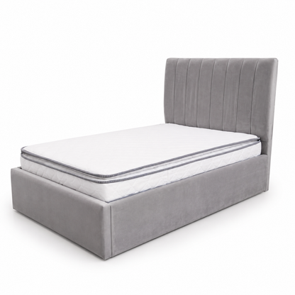 Modern Grey Upholstered Single Bed Set with Mattress | Channel-Tufted Headboard, 120x200 cm - used 5 months