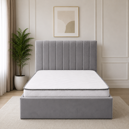 Modern Grey Upholstered Single Bed Set with Mattress | Channel-Tufted Headboard, 120x200 cm - used 5 months