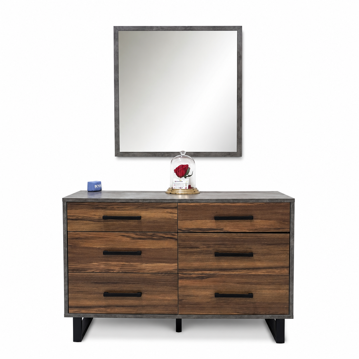 Danube Home Harlen Velvet King Bedroom Set with Norden Wardrobe & Dresser | Charcoal/Grey, 180x200 cm - used 9 months
