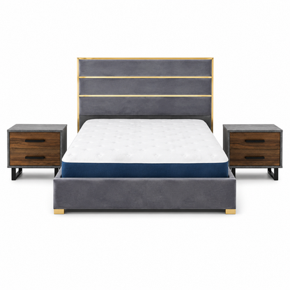 Danube Home Harlen Velvet King Bedroom Set with Norden Wardrobe & Dresser | Charcoal/Grey, 180x200 cm - used 9 months