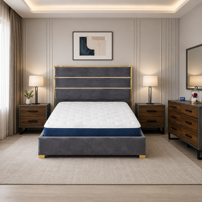 Danube Home Harlen Velvet King Bedroom Set with Norden Wardrobe & Dresser | Charcoal/Grey, 180x200 cm - used 9 months