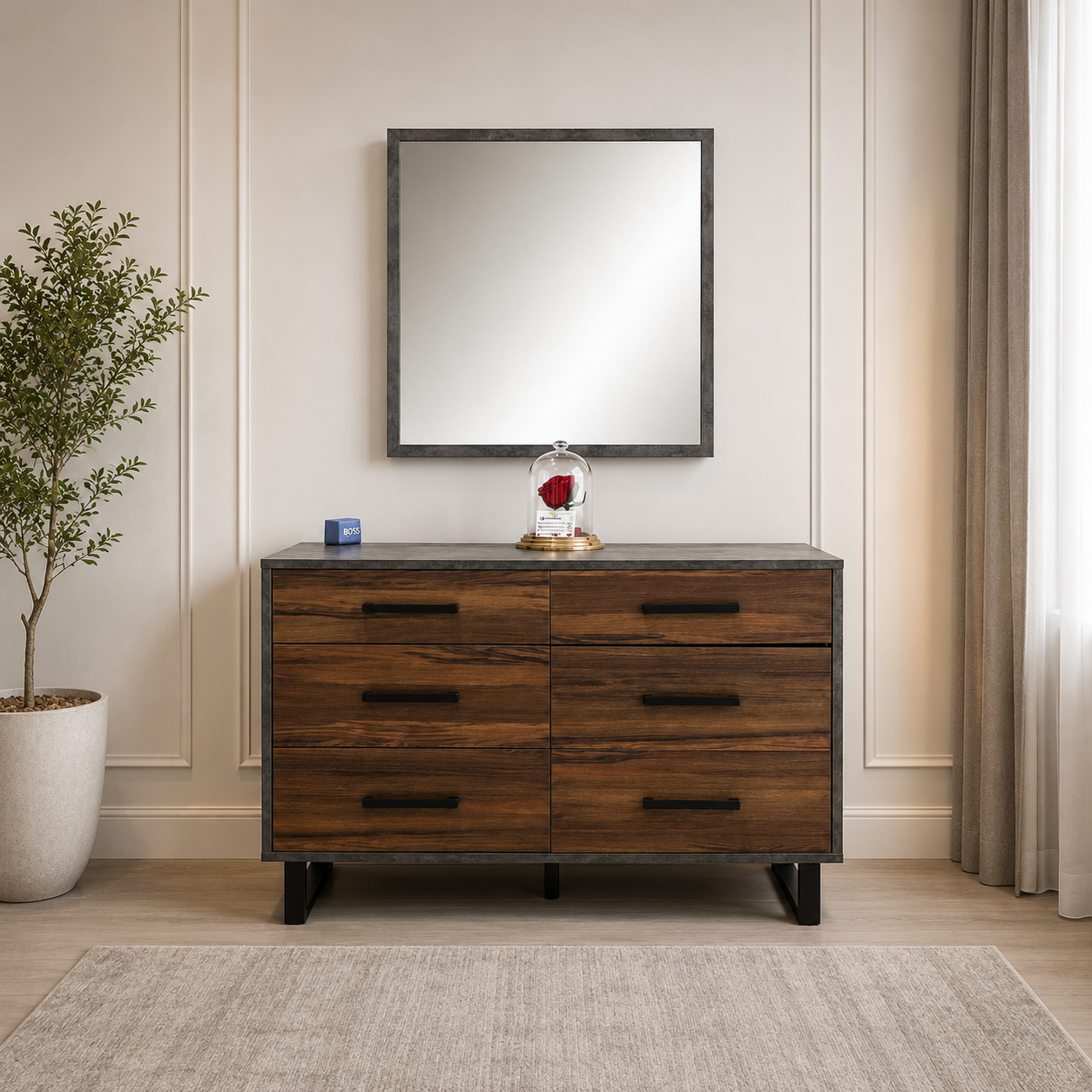 Danube Home Harlen Velvet King Bedroom Set with Norden Wardrobe & Dresser | Charcoal/Grey, 180x200 cm - used 9 months