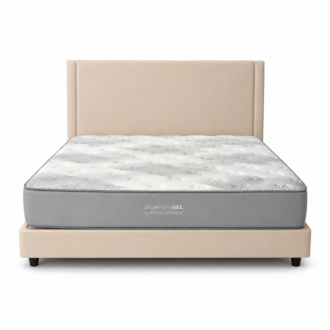 Modern Beige Upholstered Super King Bed with Englander BodiForm GEL Mattress