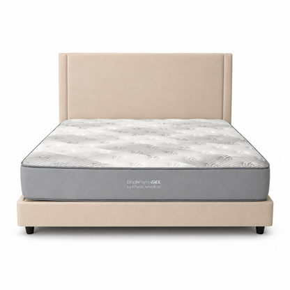 Modern Beige Upholstered Super King Bed with Englander BodiForm GEL Mattress