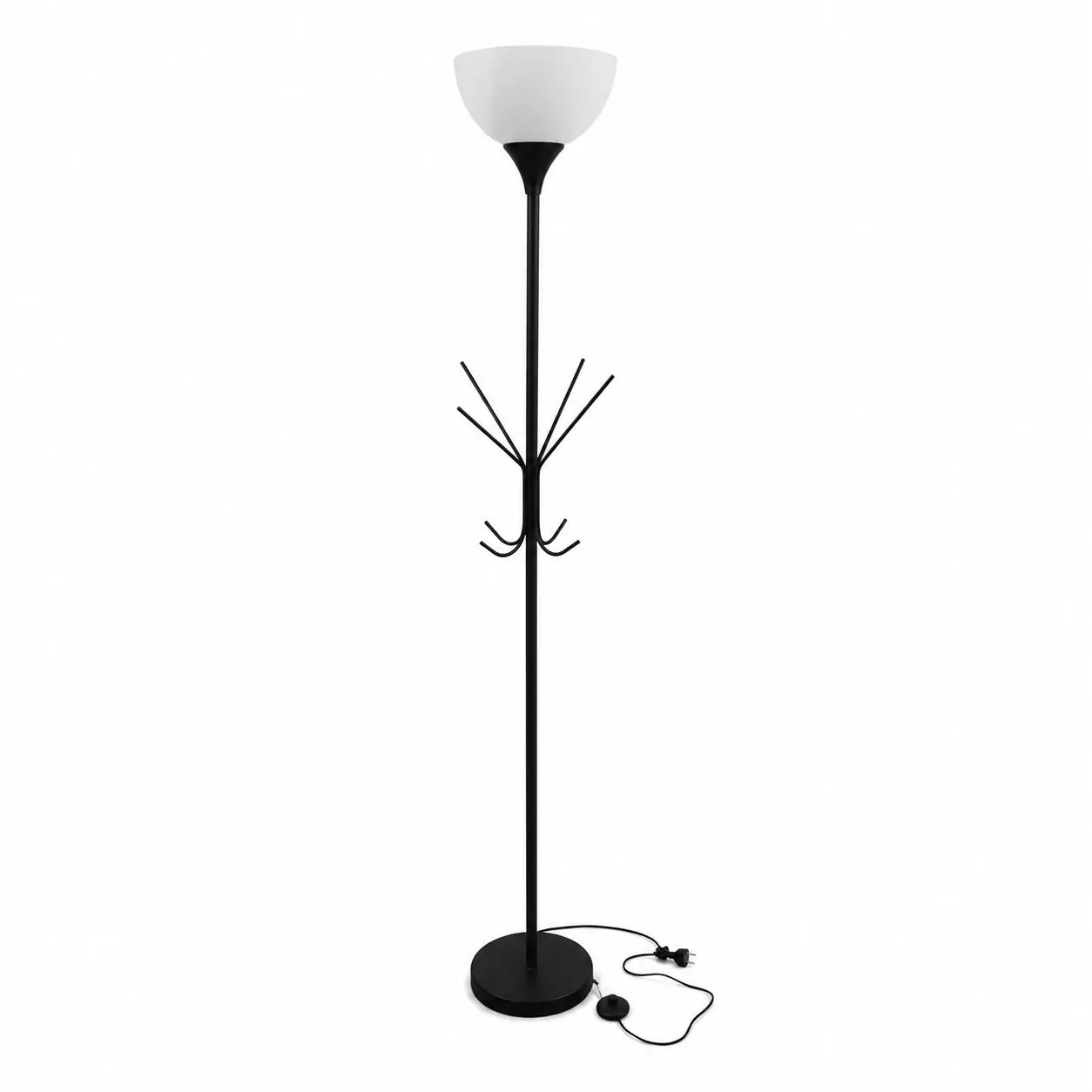 2-in-1 Floor Lamp & Coat Rack | Matte Black, 8 Hooks, Uplighter - used 3 months
