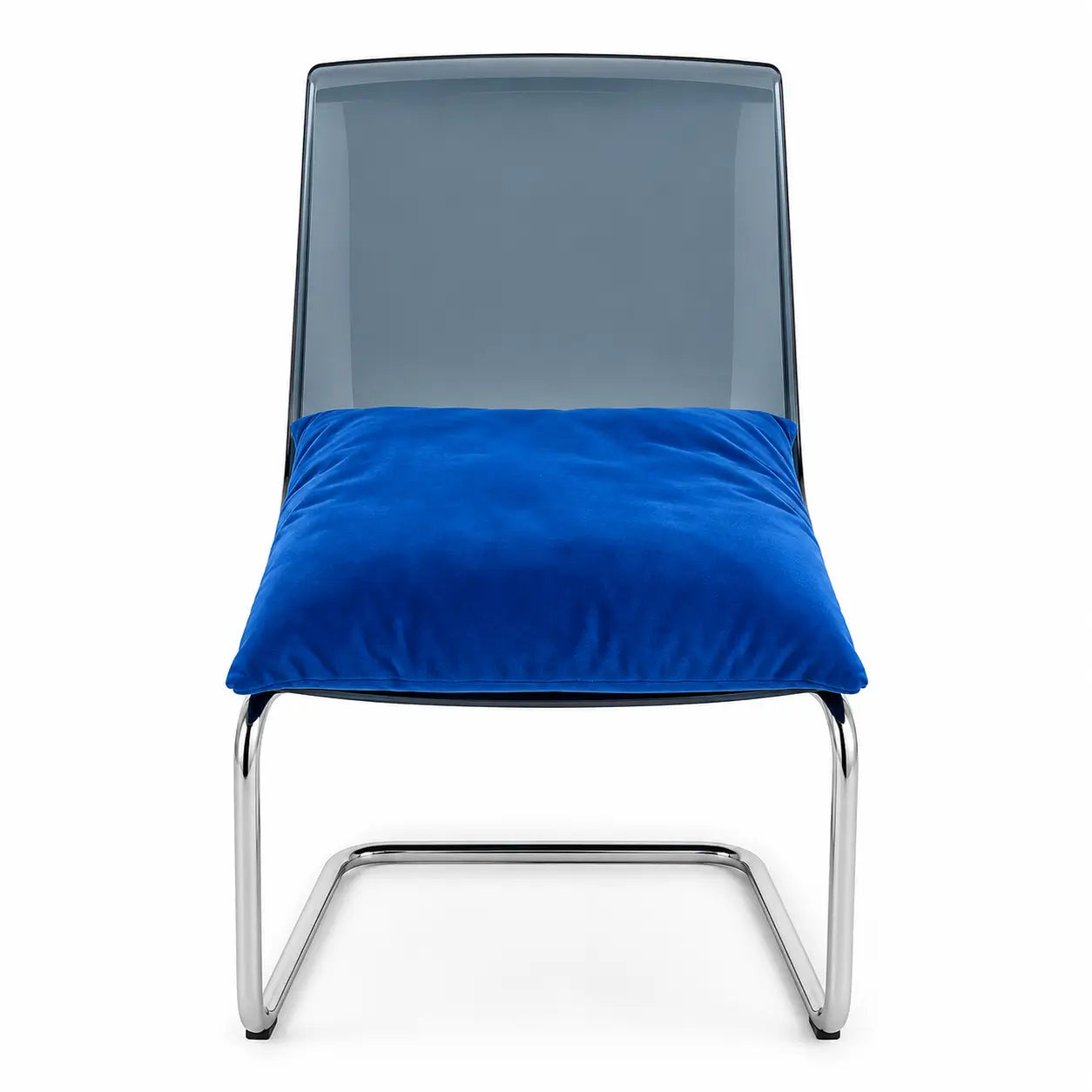 Mid-Century Modern Round Glass Dining Set | Chrome Base, Blue Velvet & Acrylic Chairs - used 4 months