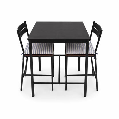 3-Piece Bar Table Set | Matte Black Metal, 2 Stools, Blue Striped Cushions - used 3 months