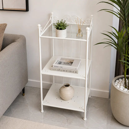 Ronnskar 3-Tier Metal Shelving Unit | White, Vintage Scrollwork, 40x32x96 cm - used 3 months