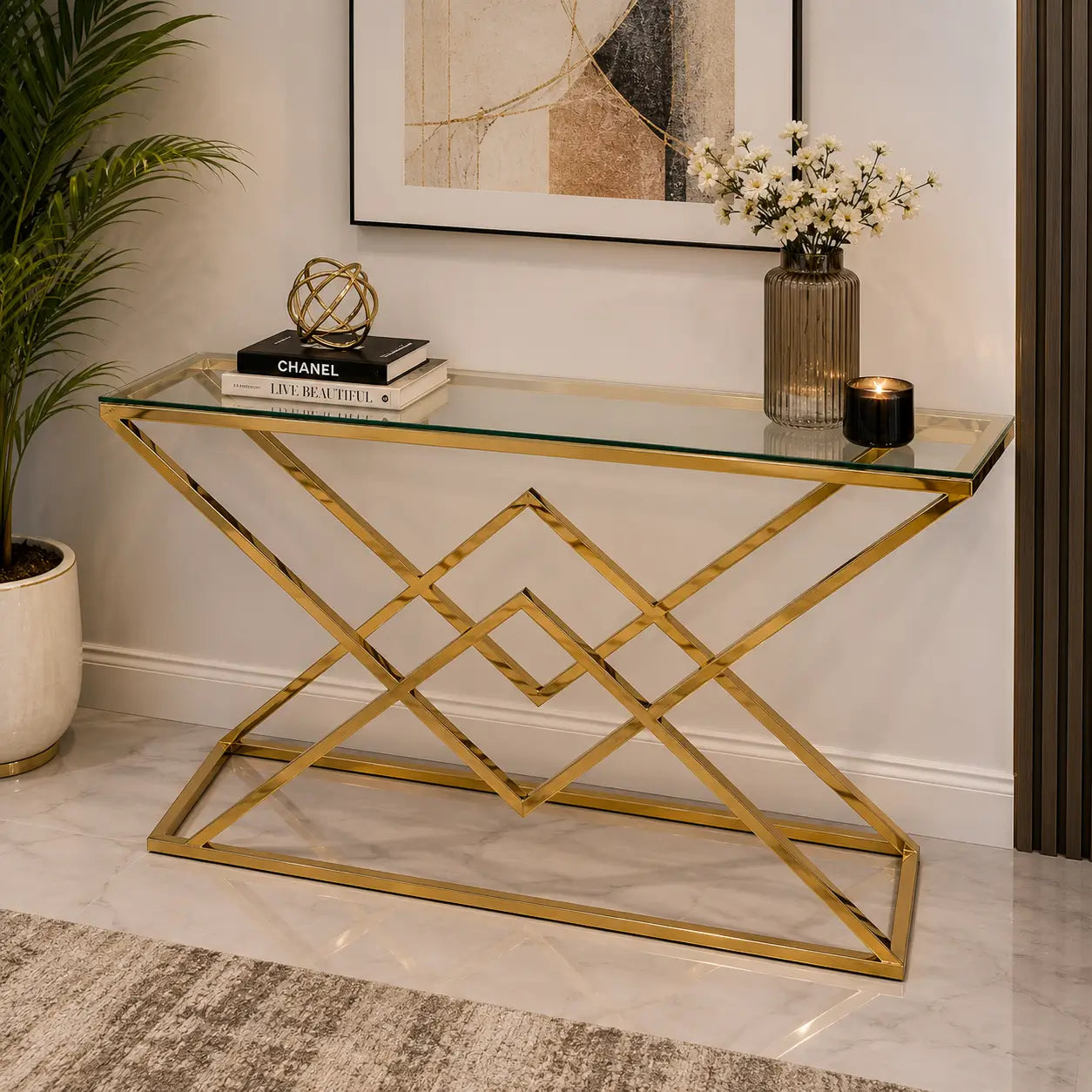 Audrey Glass Console Table | Gold Stainless Steel Base, 120x40x81.5 cm - used 3 months
