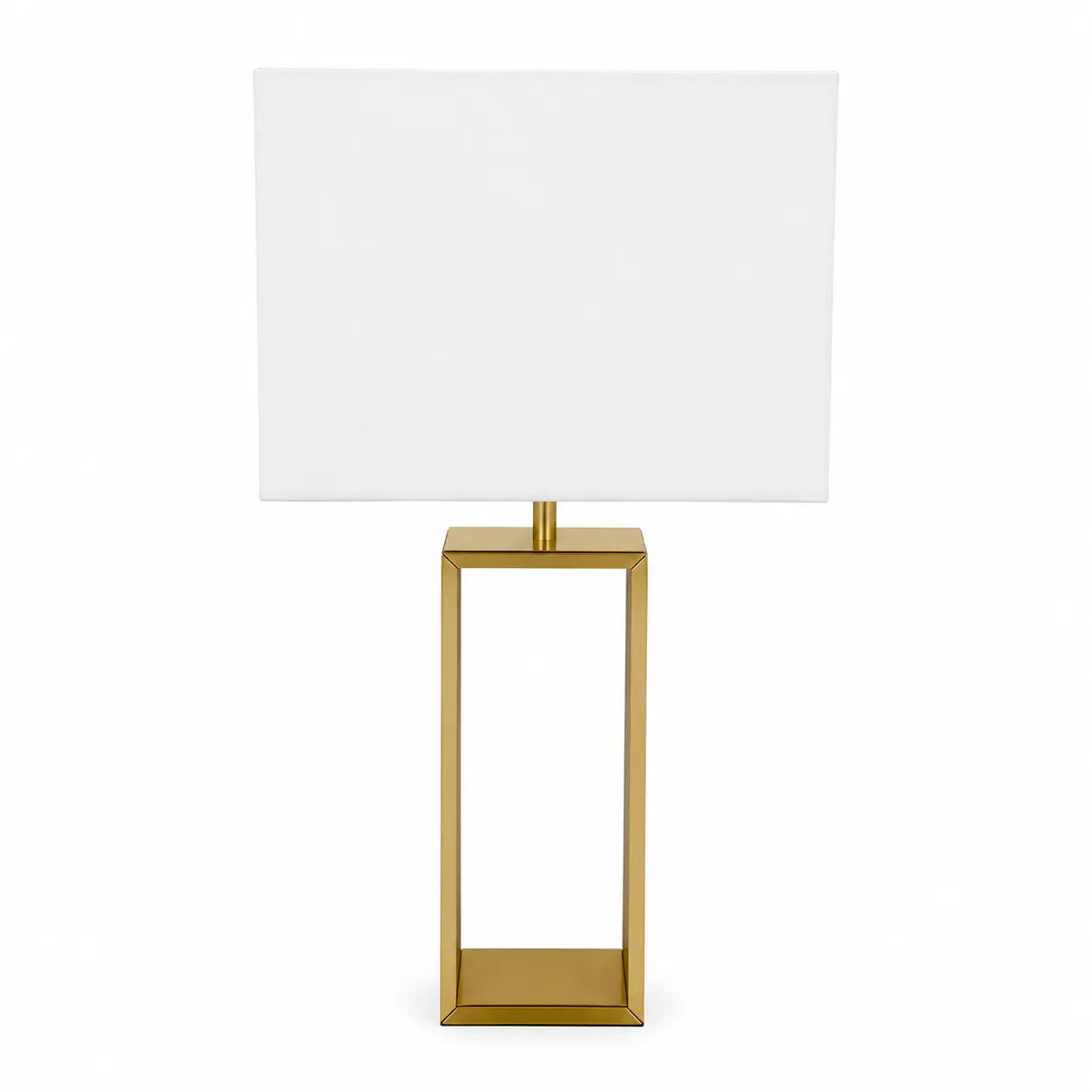 Modern Geometric Table Lamp | Brushed Brass-Gold Metal Base, Rectangular Fabric Shade - used 4 months