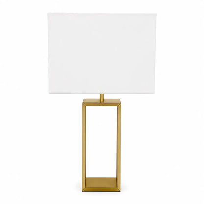 Modern Geometric Table Lamp | Brushed Brass-Gold Metal Base, Rectangular Fabric Shade - used 4 months