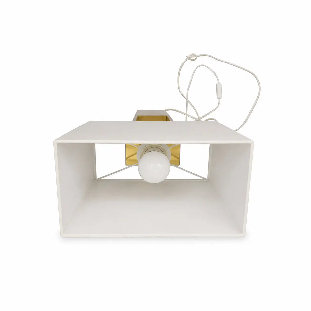 Modern Geometric Table Lamp | Brushed Brass-Gold Metal Base, Rectangular Fabric Shade - used 4 months