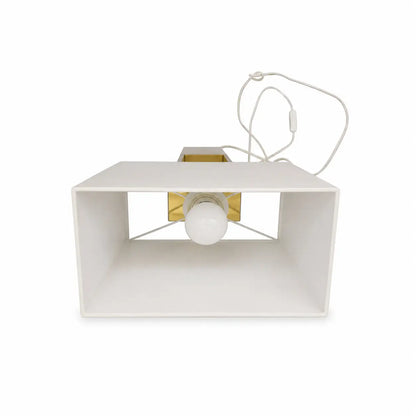 Modern Geometric Table Lamp | Brushed Brass-Gold Metal Base, Rectangular Fabric Shade - used 4 months