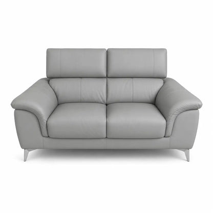 Home Center Light Silver-Grey Leather Sofa Set | 3+2 Seater, Polished Metal Legs - used 7 months
