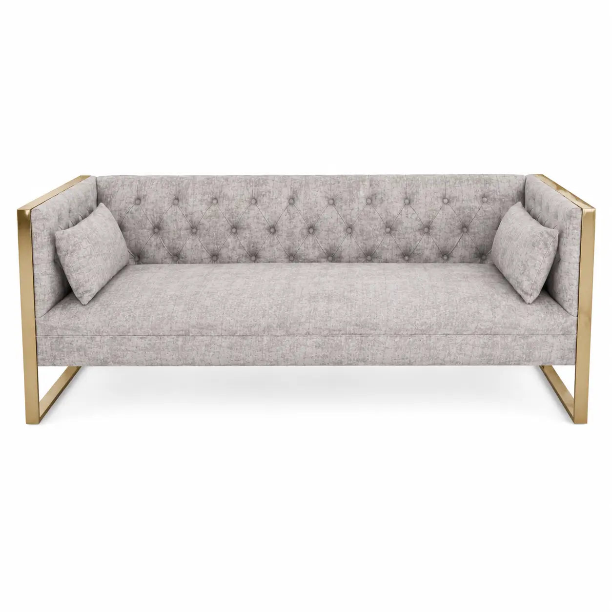 Eastbrook Velvet Upholstered Tufted Sofa Set | Grey, Gold Accents, 7-Seater (3+3+1) - used 6 months