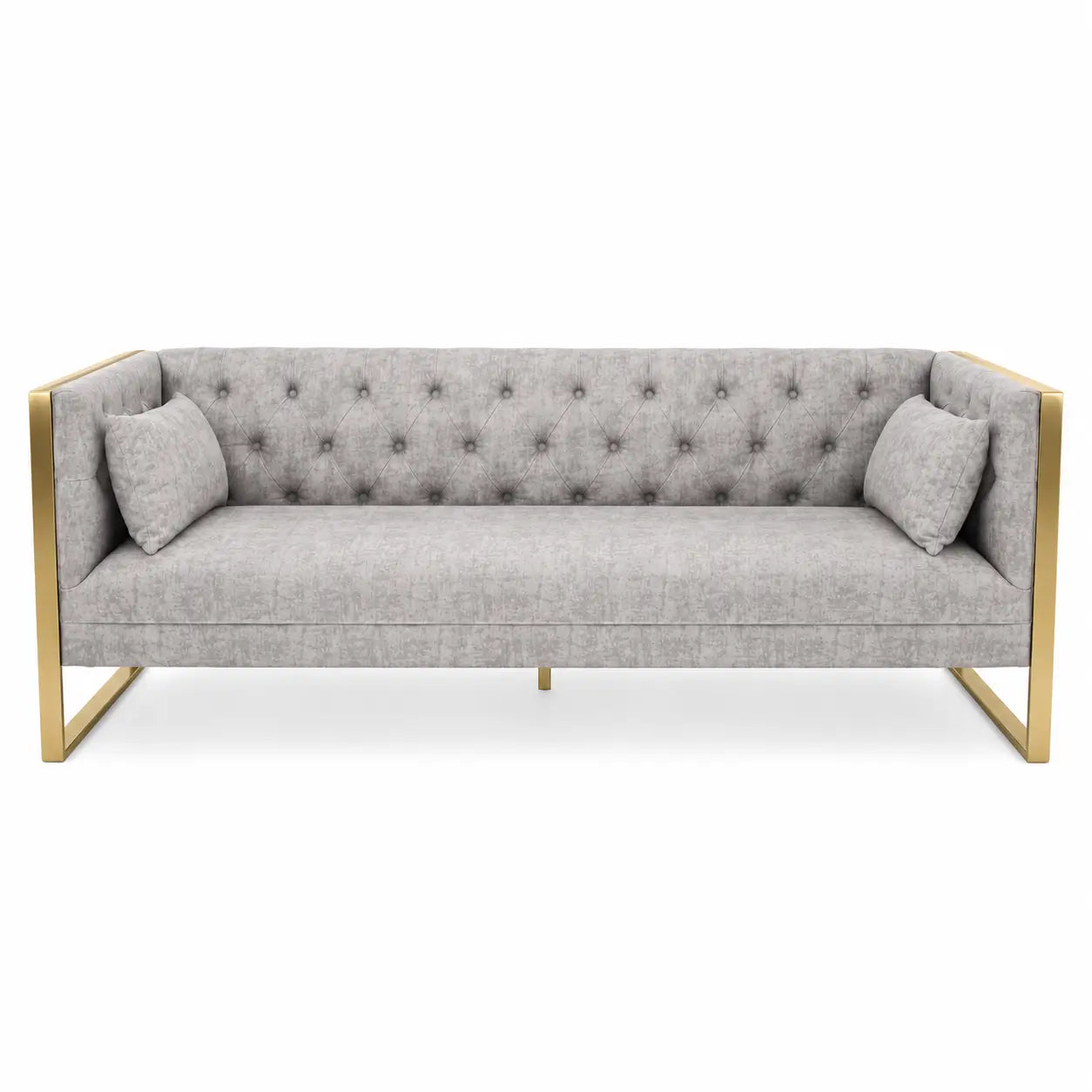 Eastbrook Velvet Upholstered Tufted Sofa Set | Grey, Gold Accents, 7-Seater (3+3+1) - used 6 months