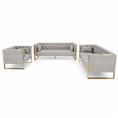 Eastbrook Velvet Upholstered Tufted Sofa Set | Grey, Gold Accents, 7-Seater (3+3+1) - used 6 months