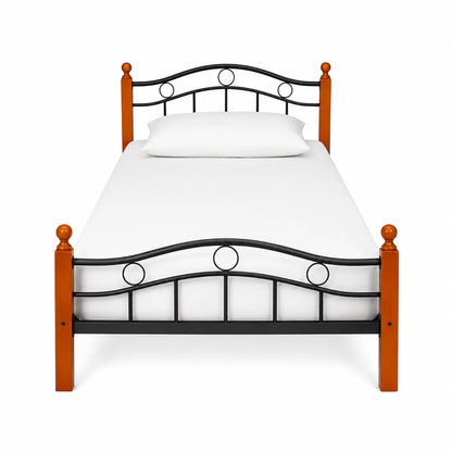 Karnak Wooden Cot Bed Frame | Cherry Brown Wood & Metal, 90x190 cm - used 3 months