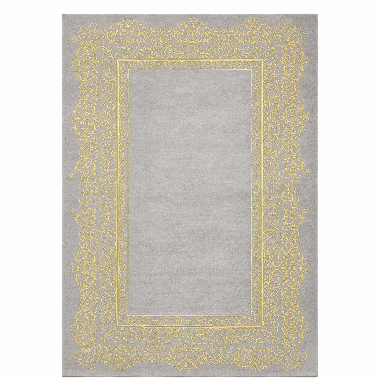 Diora Halı Aden-6986-A Area Rug | Grey & Yellow-Gold Ornate Border, 200x300 cm - used 3 months