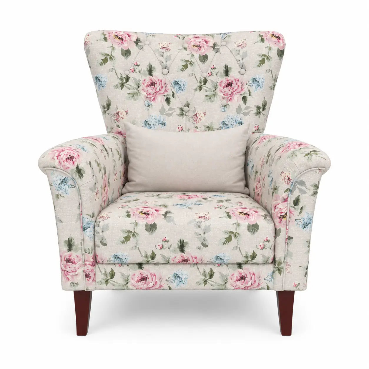 5-Seater Fabric Sofa Set | 3-Seater Sofa Bed & 2 Floral Wingback Armchairs, Beige - used 1.5 Years