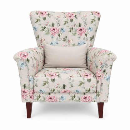 5-Seater Fabric Sofa Set | 3-Seater Sofa Bed & 2 Floral Wingback Armchairs, Beige - used 1.5 Years
