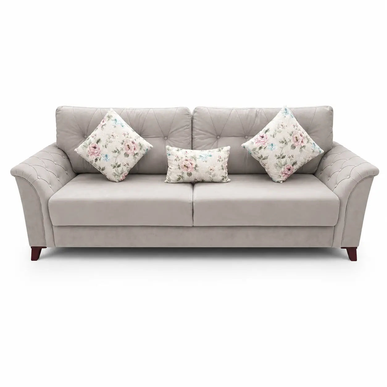 5-Seater Fabric Sofa Set | 3-Seater Sofa Bed & 2 Floral Wingback Armchairs, Beige - used 1.5 Years