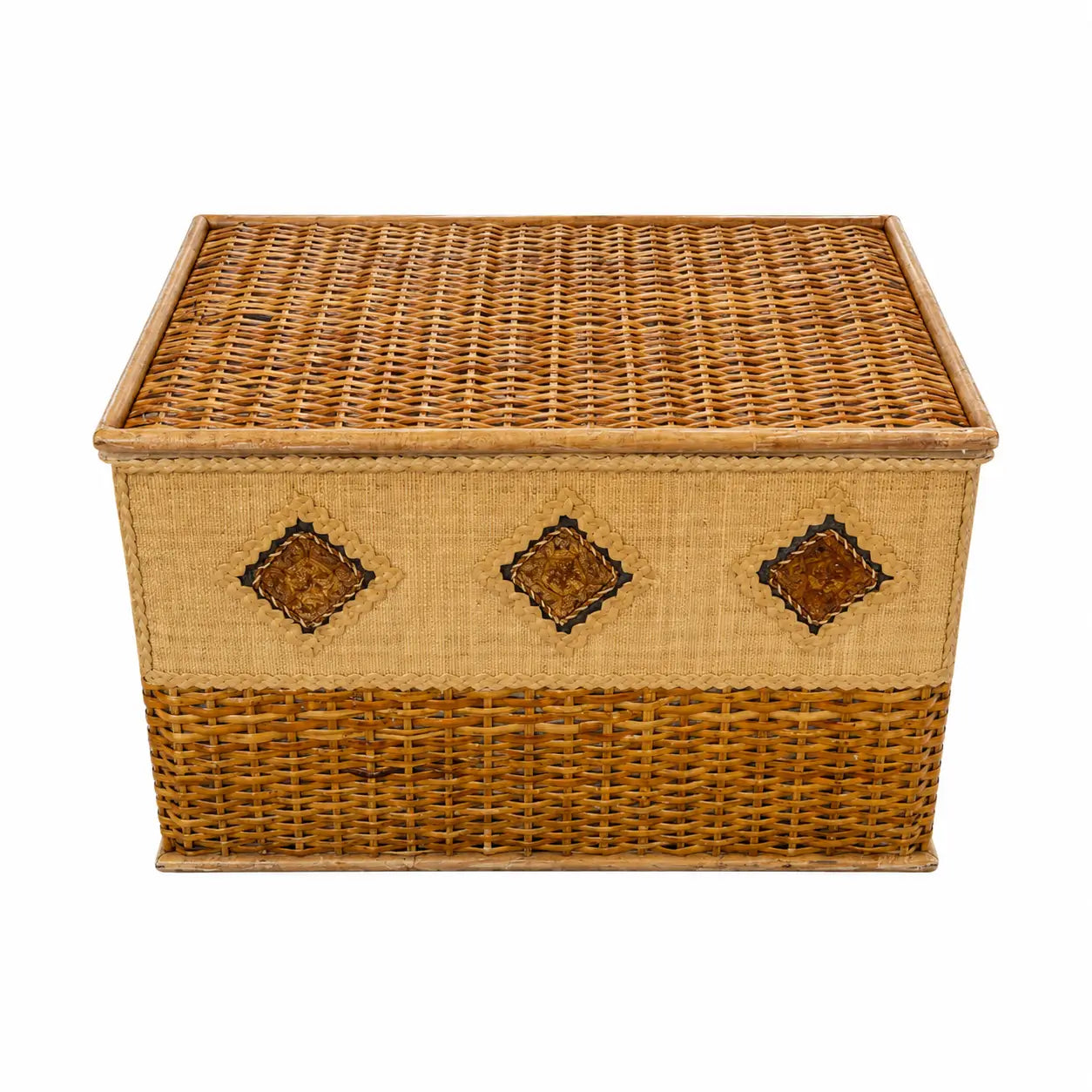PJ Collection Hand-Woven Rattan Storage Box | Diamond Pattern, 65x41x45 cm - used 8 months