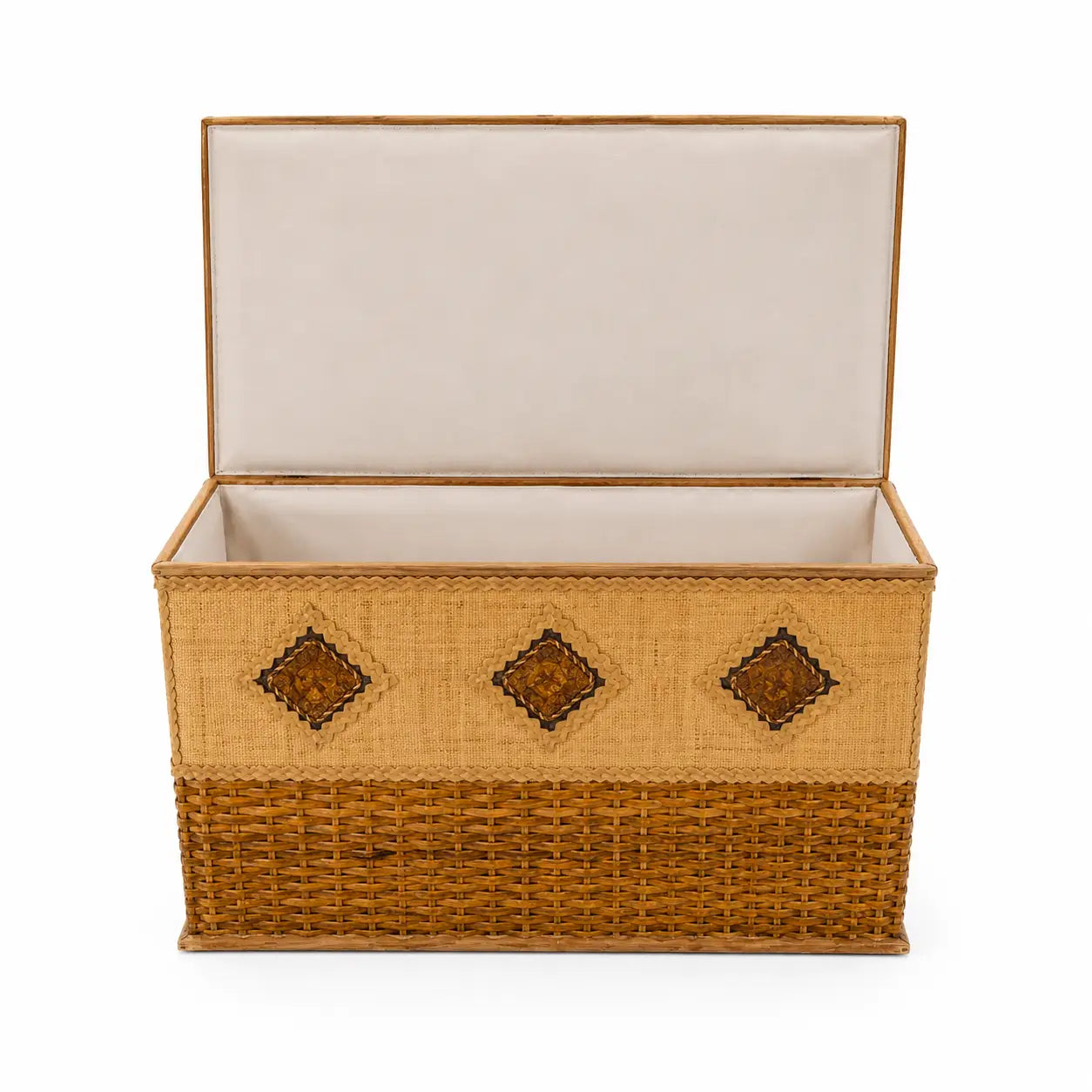 PJ Collection Hand-Woven Rattan Storage Box | Diamond Pattern, 65x41x45 cm - used 8 months