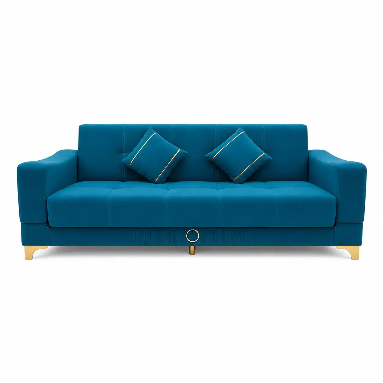7-Seater Luxury Royal Blue Velvet Sofa Set | 3+2+1+1, Gold Trim - used 8 months