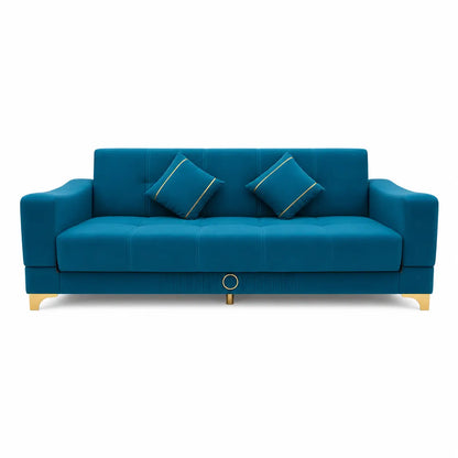 7-Seater Luxury Royal Blue Velvet Sofa Set | 3+2+1+1, Gold Trim - used 8 months