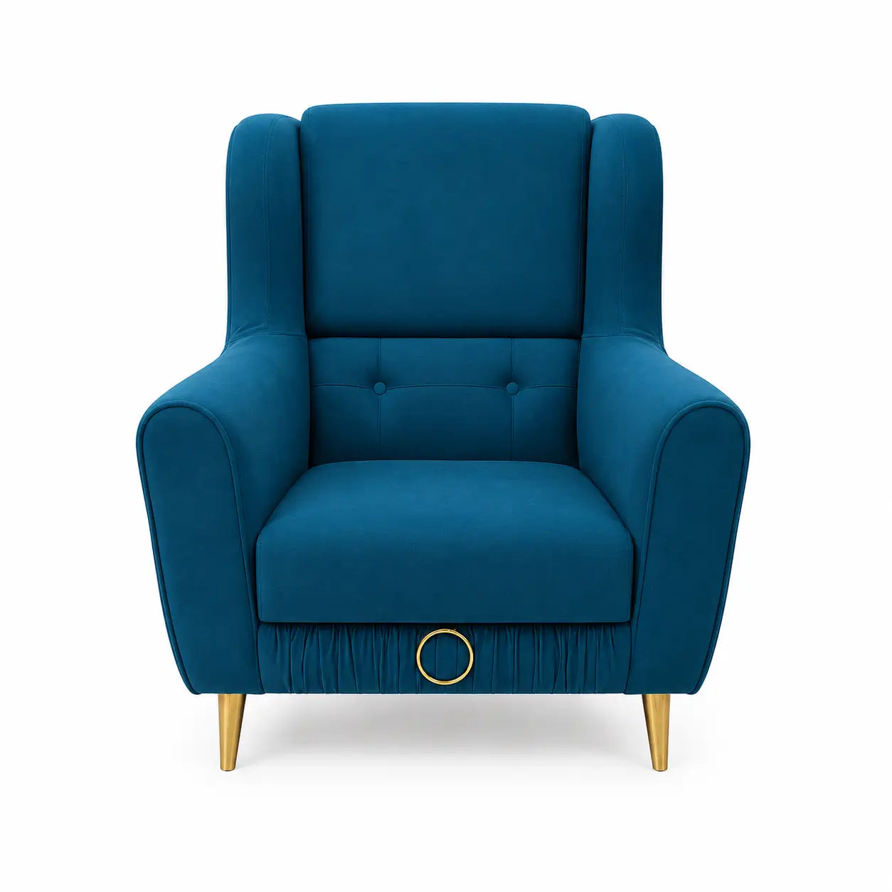 7-Seater Luxury Royal Blue Velvet Sofa Set | 3+2+1+1, Gold Trim - used 8 months